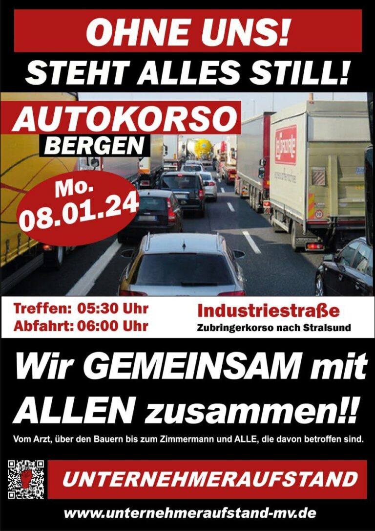 Am 8.1.24 mega Protestaktion zur Unterstützung der Bauern- Autokorsos deutschlandweit