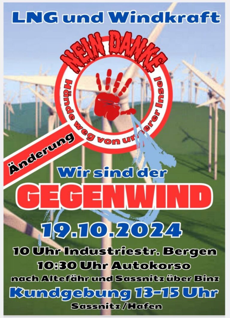 Wir unterstützen die Demo gegen LNG und Windkraft auf Rügen